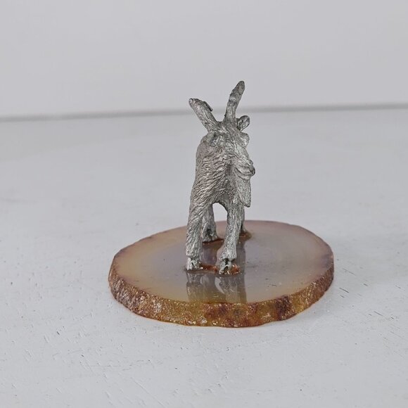 Miniature Pewter Billy Goat Figurine On Agate Base - Picture 2 of 8